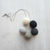 Grey Knit Necklace - crochet wood bead shaded ombre hue gray/vanilla cream/black - neutral trendy jewelry - fine silver rhodium plating - Constant Baubling