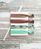 Peacock Hair Accessory Set - tie band elastic stretch knot ponytail ribbon - feather print aqua turquoise blue mauve purple sparkle wine - Constant Baubling