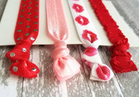 Valentine Hair Tie Set, Valentine ties, Valentine ponytail holder, Valentine hair band, kiss accessories, love gift, red pink hair elastic - Constant Baubling