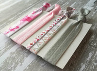 Pink Aztec Hair Band Set - tribal knot elastic tie gray ponytail holder accessory - women girls sparkle tie dye print glitter bow gift - Constant Baubling