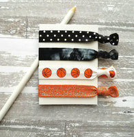 Basketball Hair Tie Set - orange black sports ball hoops net player coach mom fan gift - polka dot sparkle tie dye elastic knot band ribbon - Constant Baubling