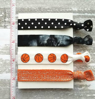 Basketball Hair Tie Set - orange black sports ball hoops net player coach mom fan gift - polka dot sparkle tie dye elastic knot band ribbon - Constant Baubling
