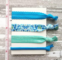 Mermaid Hair Set - aqua teal blue green stretch lace elastic ribbon knot tie ponytail holder accessory - dragon scale mosaic ladies girls - Constant Baubling