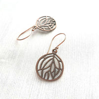 Copper Leaf Earrings - round floral filigree cut out design - light antique finish - simple boho Bohemian unique rustic red brown aged - Constant Baubling