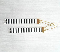 Black White Stripe Earrings - faux leather extra long flag pennant narrow tag style nautical theme - gold locking kidney ear wire - vegan - Constant Baubling