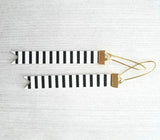 Black White Stripe Earrings - faux leather extra long flag pennant narrow tag style nautical theme - gold locking kidney ear wire - vegan - Constant Baubling