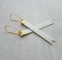 Black White Stripe Earrings - faux leather extra long flag pennant narrow tag style nautical theme - gold locking kidney ear wire - vegan - Constant Baubling