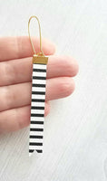Black White Stripe Earrings - faux leather extra long flag pennant narrow tag style nautical theme - gold locking kidney ear wire - vegan - Constant Baubling