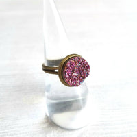 Sparkle Ring - purple FAUX drusy rock solitaire rough cut - rough bumpy chunky glitter pink magenta rainbow - imitation druzy round 6 7 8 9 - Constant Baubling