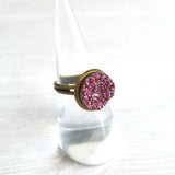 Sparkle Ring - purple FAUX drusy rock solitaire rough cut - rough bumpy chunky glitter pink magenta rainbow - imitation druzy round 6 7 8 9 - Constant Baubling