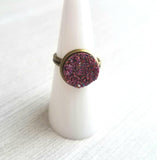 Sparkle Ring - purple FAUX drusy rock solitaire rough cut - rough bumpy chunky glitter pink magenta rainbow - imitation druzy round 6 7 8 9 - Constant Baubling