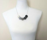 Grey Knit Necklace - crochet wood bead shaded ombre hue gray/vanilla cream/black - neutral trendy jewelry - fine silver rhodium plating - Constant Baubling