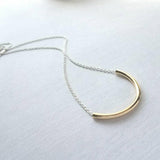 Curved Tube Necklace - dainty minimalist mixed metals silver/gold U shape arc semicircle - simple delicate chain every day layering piece - Constant Baubling