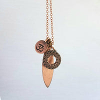 Long Copper Necklace - om mantra mindfulness symbol & vibration body harmony mandala, 30 inch antique copper chain, spiritual yoga jewelry - Constant Baubling