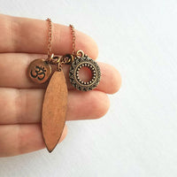 Long Copper Necklace - om mantra mindfulness symbol & vibration body harmony mandala, 30 inch antique copper chain, spiritual yoga jewelry - Constant Baubling