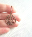 Copper Leaf Earrings - round floral filigree cut out design - light antique finish - simple boho Bohemian unique rustic red brown aged - Constant Baubling