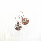 Copper Leaf Earrings - round floral filigree cut out design - light antique finish - simple boho Bohemian unique rustic red brown aged - Constant Baubling