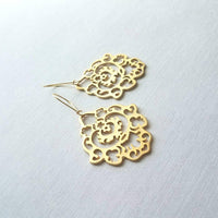 Gold Lace Earrings, gold hamsa earring, Arabesque earring, gold filigree earring, cut out earrings, large fancy gold earrings, Moroccan Boho - Constant Baubling