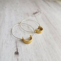 Sterling Silver Hoop Earrings, silver circle earring, semicircle, gold half circle, mixed metal earring, thin silver hoop, modern hoop - Constant Baubling