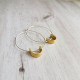 Sterling Silver Hoop Earrings, silver circle earring, semicircle, gold half circle, mixed metal earring, thin silver hoop, modern hoop - Constant Baubling