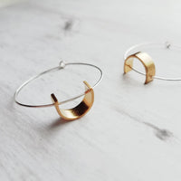 Sterling Silver Hoop Earrings, silver circle earring, semicircle, gold half circle, mixed metal earring, thin silver hoop, modern hoop - Constant Baubling