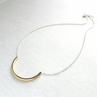 Curved Tube Necklace - dainty minimalist mixed metals silver/gold U shape arc semicircle - simple delicate chain every day layering piece - Constant Baubling