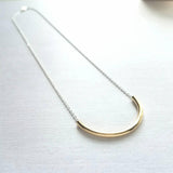 Curved Tube Necklace - dainty minimalist mixed metals silver/gold U shape arc semicircle - simple delicate chain every day layering piece - Constant Baubling