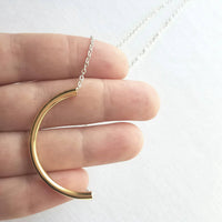 Curved Tube Necklace - dainty minimalist mixed metals silver/gold U shape arc semicircle - simple delicate chain every day layering piece - Constant Baubling