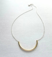 Curved Tube Necklace - dainty minimalist mixed metals silver/gold U shape arc semicircle - simple delicate chain every day layering piece - Constant Baubling