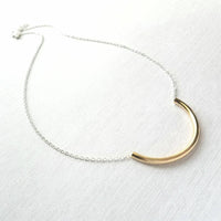 Curved Tube Necklace - dainty minimalist mixed metals silver/gold U shape arc semicircle - simple delicate chain every day layering piece - Constant Baubling