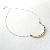 Curved Tube Necklace - dainty minimalist mixed metals silver/gold U shape arc semicircle - simple delicate chain every day layering piece - Constant Baubling