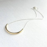 Curved Tube Necklace - dainty minimalist mixed metals silver/gold U shape arc semicircle - simple delicate chain every day layering piece - Constant Baubling