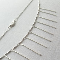 Fringe Necklace, silver tassel necklace, silver stick necklace, dangle stick necklace, silver layering necklace, hanging bar necklace, chain - Constant Baubling