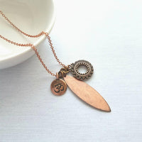 Long Copper Necklace - om mantra mindfulness symbol & vibration body harmony mandala, 30 inch antique copper chain, spiritual yoga jewelry - Constant Baubling