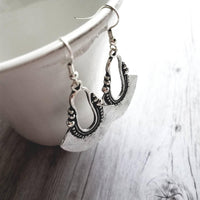 Bohemian Silver Earrings - antique/oxidized style Bali ball edge design detail - lightweight semicircle, unique boho gift idea - Constant Baubling