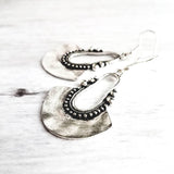 Bohemian Silver Earrings - antique/oxidized style Bali ball edge design detail - lightweight semicircle, unique boho gift idea - Constant Baubling