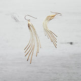 Chain Fringe Earrings, 14K gold fill hooks, long gold chain earring, flexible strands, gold tassel earring, flowing sexy earring v cut shape - Constant Baubling