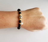 Stacking Bracelet Set, genuine stone bead bracelet, matte gemstone bracelet, black onyx dalmatian jasper grey gray larvikite labradorite gem - Constant Baubling