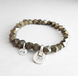 Stacking Bracelet Set - pyrite gold stone grey silver seed beads - chunk nugget stretch elastic bangle - African Imfibinga Zulu Job's Tears - Constant Baubling