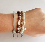 Stone Bracelet Set, silver stacking bracelets, blue Amazonite, gemstone bracelet, aqua terra jasper, African opal beads, crackle fire agate - Constant Baubling