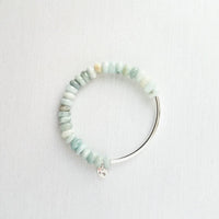 Stone Bracelet Set, silver stacking bracelets, blue Amazonite, gemstone bracelet, aqua terra jasper, African opal beads, crackle fire agate - Constant Baubling