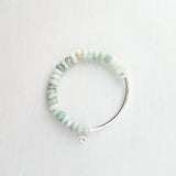 Stone Bracelet Set, silver stacking bracelets, blue Amazonite, gemstone bracelet, aqua terra jasper, African opal beads, crackle fire agate - Constant Baubling