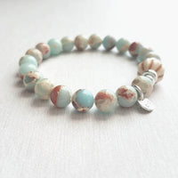 Stone Bracelet Set, silver stacking bracelets, blue Amazonite, gemstone bracelet, aqua terra jasper, African opal beads, crackle fire agate - Constant Baubling