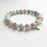 Stone Bracelet Set, silver stacking bracelets, blue Amazonite, gemstone bracelet, aqua terra jasper, African opal beads, crackle fire agate - Constant Baubling