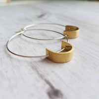 Sterling Silver Hoop Earrings, silver circle earring, semicircle, gold half circle, mixed metal earring, thin silver hoop, modern hoop - Constant Baubling