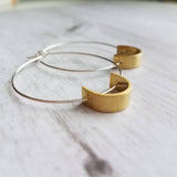 Sterling Silver Hoop Earrings, silver circle earring, semicircle, gold half circle, mixed metal earring, thin silver hoop, modern hoop - Constant Baubling