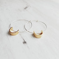 Sterling Silver Hoop Earrings, silver circle earring, semicircle, gold half circle, mixed metal earring, thin silver hoop, modern hoop - Constant Baubling