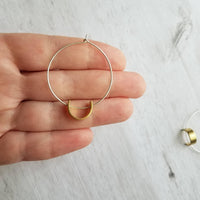 Sterling Silver Hoop Earrings, silver circle earring, semicircle, gold half circle, mixed metal earring, thin silver hoop, modern hoop - Constant Baubling