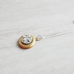 Small Locket Necklace, .925 sterling silver chain, little gold locket, tiny brass locket, photo keepsake necklace faux stone imitation druzy - Constant Baubling