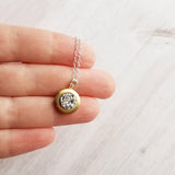 Small Locket Necklace, .925 sterling silver chain, little gold locket, tiny brass locket, photo keepsake necklace faux stone imitation druzy - Constant Baubling
